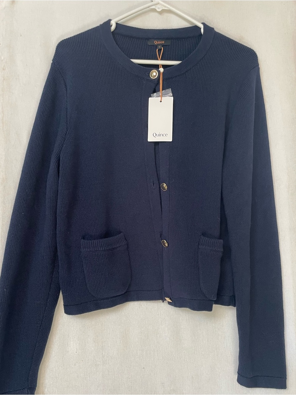 NWT Quince Navy Button-Front Knit Cardigan Office Wear Business Casual MEDIUM